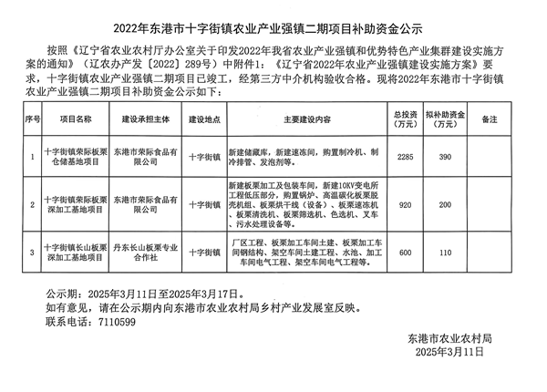 2022年东港市十字街镇农业产业强镇二期项目补助资金公示.png